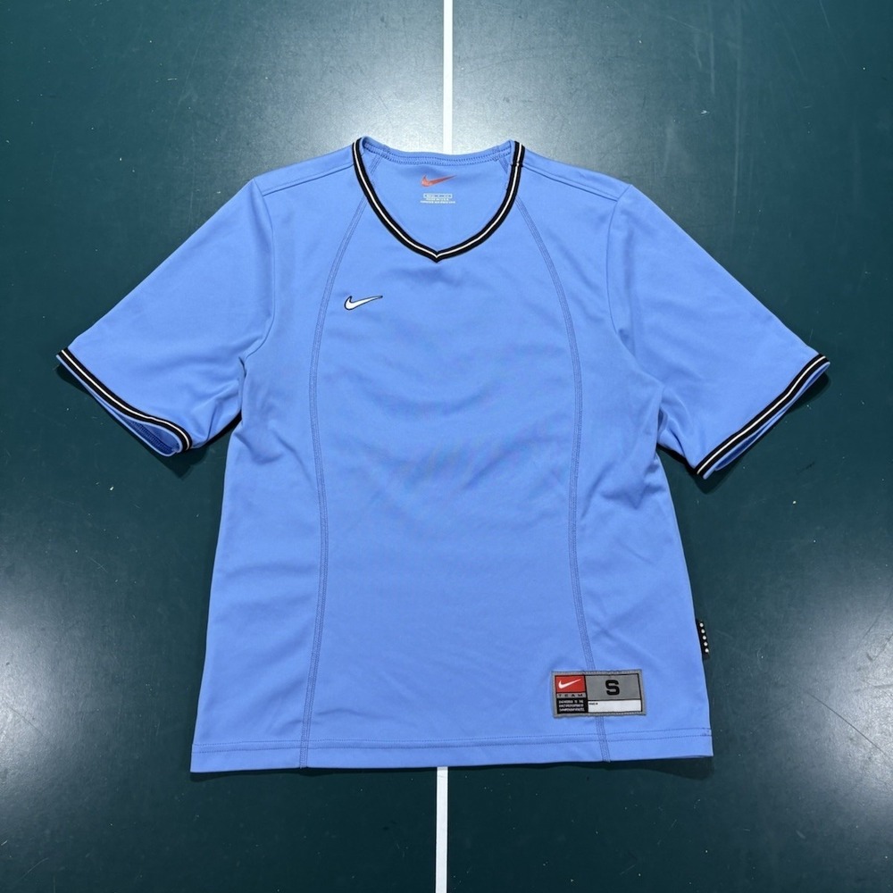 Vintage 90s Nike Soccer Jersey Women's Small Baby Blue Ribbed Made In USA